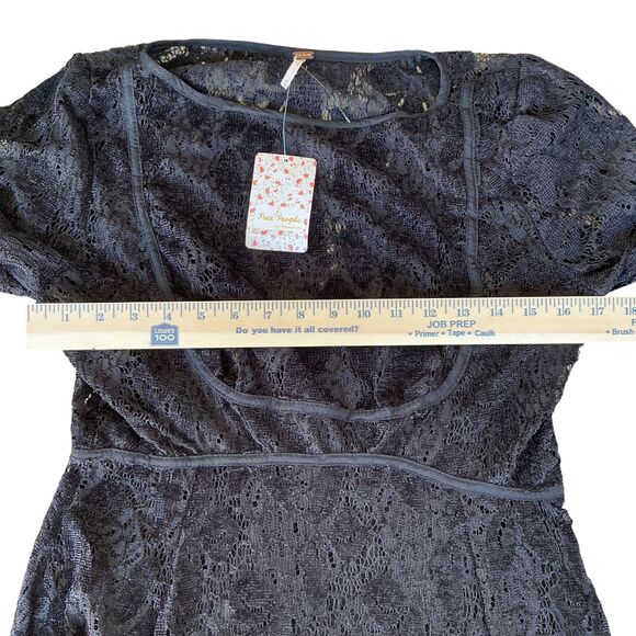 Free People Ruby Lace Mini Dress Balloon Sleeve Black BOHO Witchy Romantic Goth - Picture 15 of 16